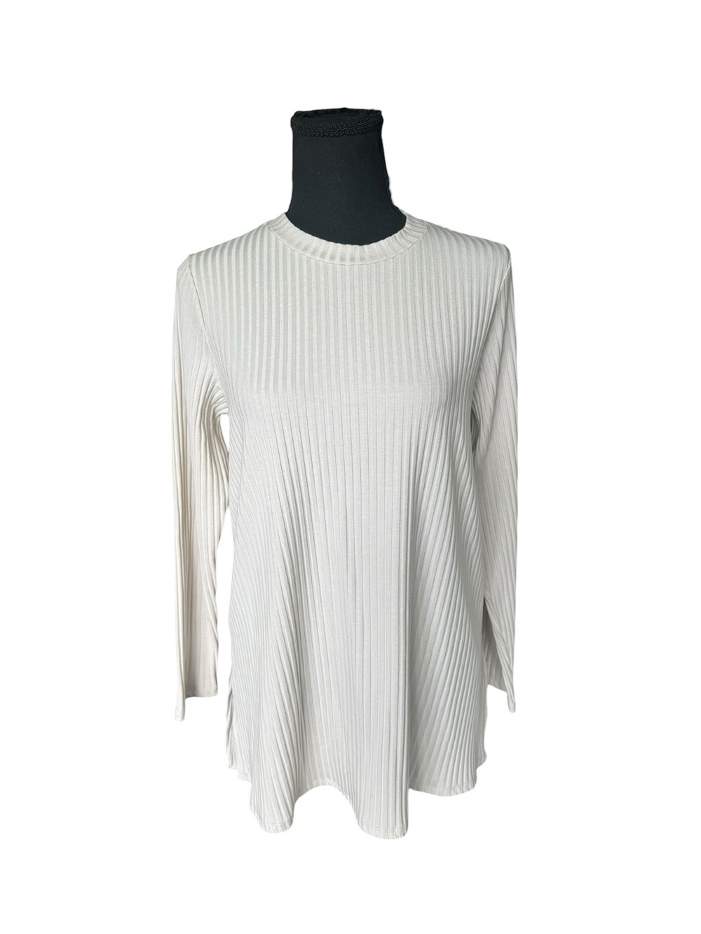 Eileen Fisher Ivory Ribbed Tunic Top Medium Minimalist Quiet Luxury Capsule W57
